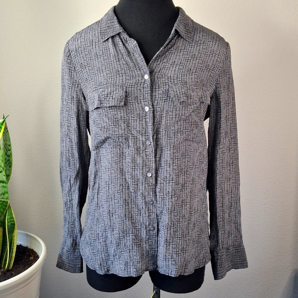Babaton Gray Textured Button-Down Silk Shirt